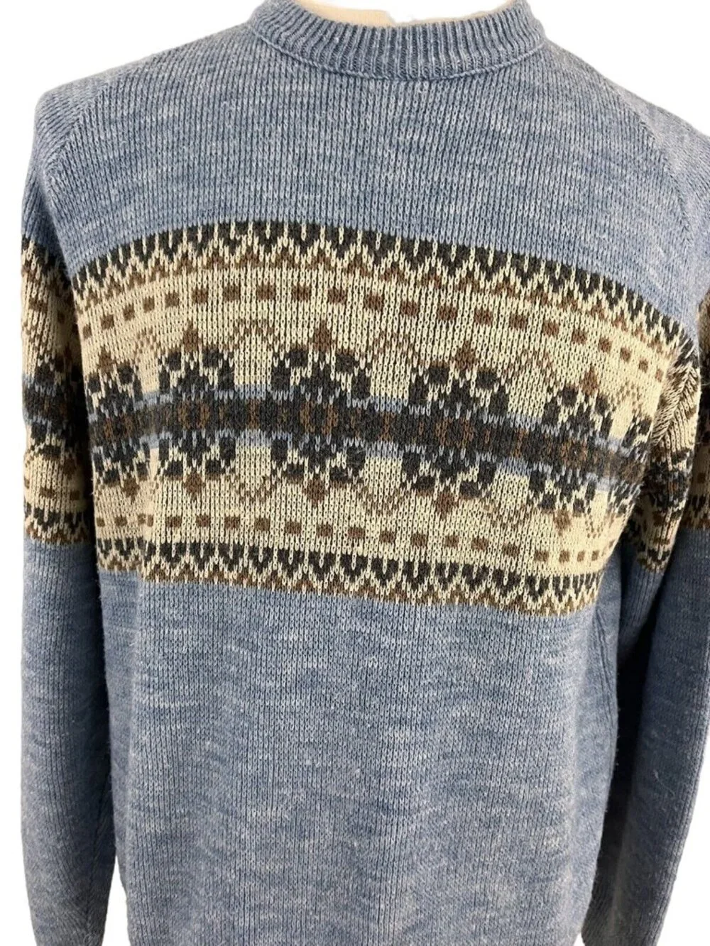 Vintage 80s JC Penney Men's XL Fair Isle Acrylic Sweater Blue